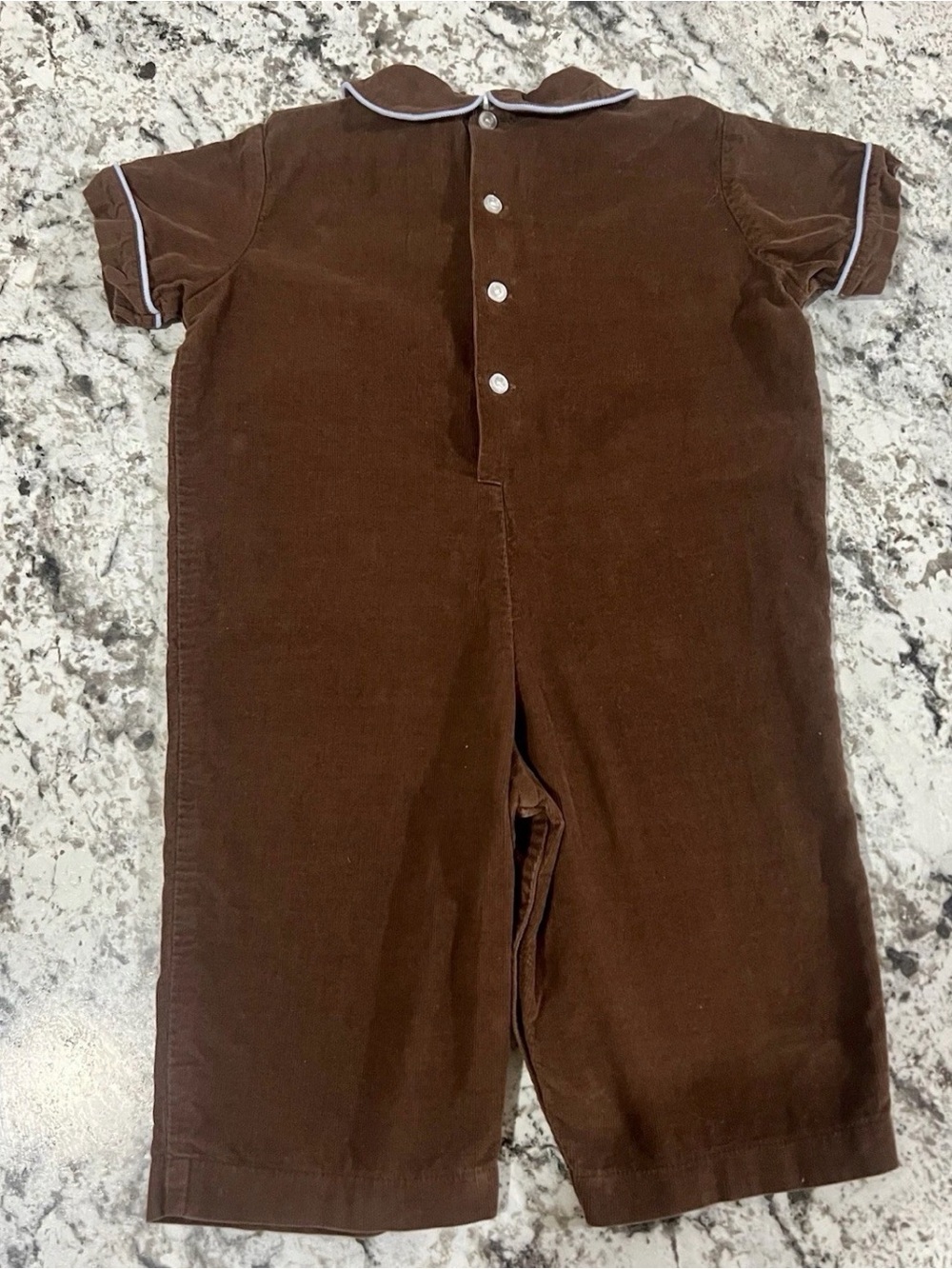 Kelly's Kids Brown Corduroy Romper with Blue Piping - Picture 3 of 7
